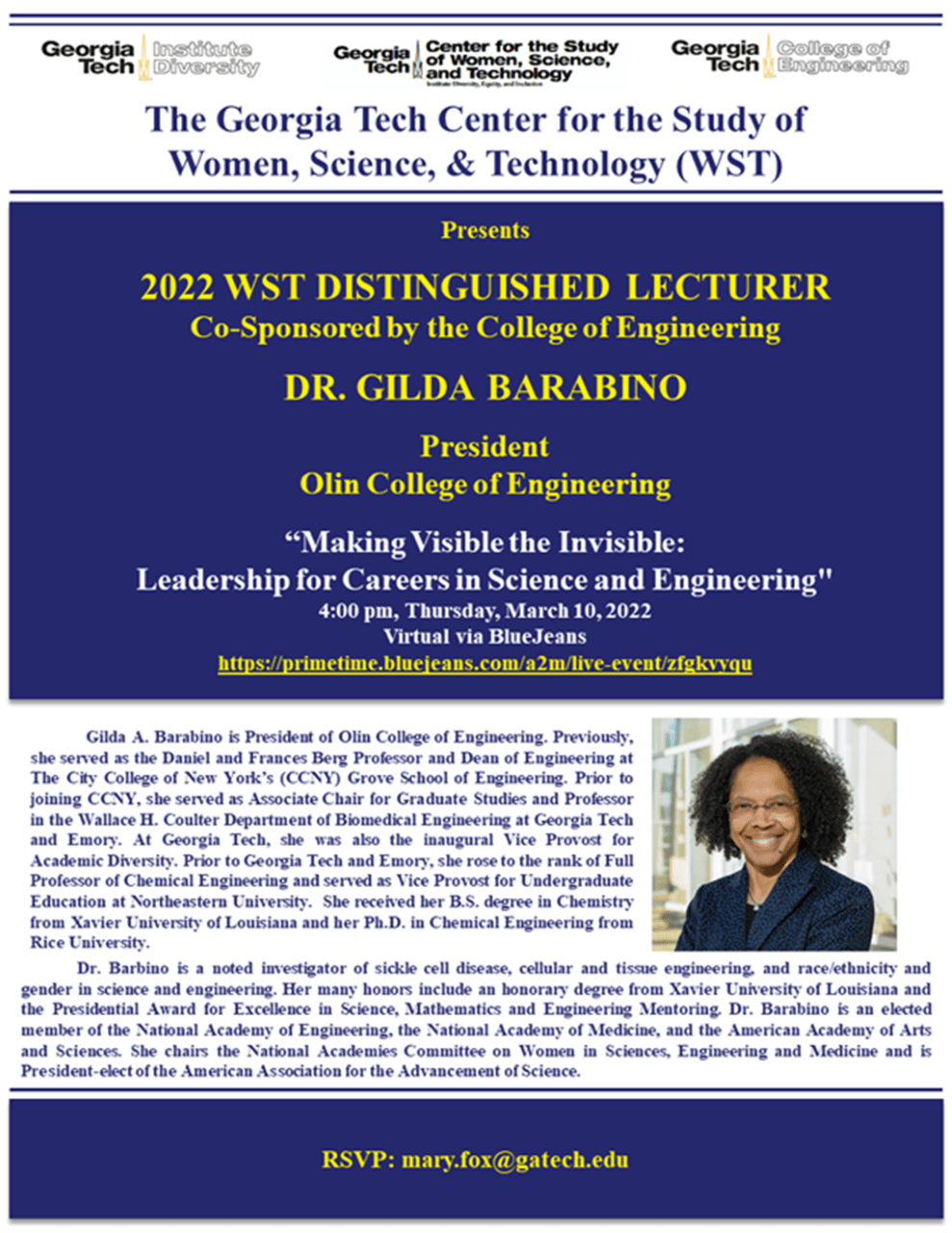 2022 Women, Science, Technology Distinguished Lecture - Co-Sponsored by College of Engineering
